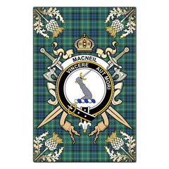 MacNeil of Colonsay Ancient Tartan Crest Black Garden Flag - Gold Thistle Style