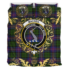 MacNeil of Colonsay Highland Tartan Crest Bedding Set - Golden Thistle Style