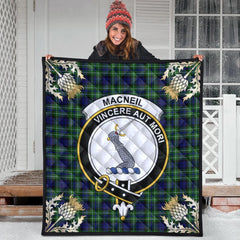 MacNeil of Colonsay Modern Tartan Crest Premium Quilt - Gold Thistle Style