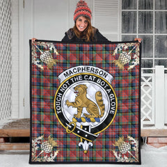 MacPherson Ancient Tartan Crest Premium Quilt - Gold Thistle Style