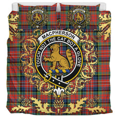 MacPherson Ancient Tartan Crest Bedding Set - Golden Thistle Style