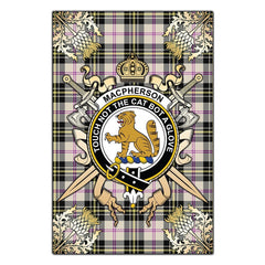 MacPherson Dress Ancient Tartan Crest Black Garden Flag - Gold Thistle Style