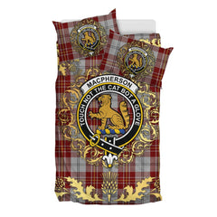 MacPherson Dress Burgundy Tartan Crest Bedding Set - Golden Thistle Style