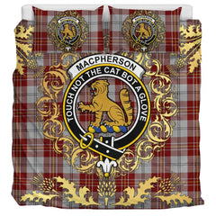 MacPherson Dress Burgundy Tartan Crest Bedding Set - Golden Thistle Style