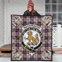 MacPherson Hunting Ancient Tartan Crest Premium Quilt - Gold Thistle Style