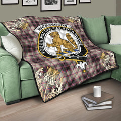 MacPherson Hunting Ancient Tartan Crest Premium Quilt - Gold Thistle Style
