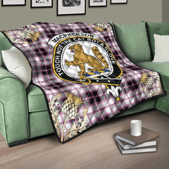 MacPherson Hunting Modern Tartan Crest Premium Quilt - Gold Thistle Style