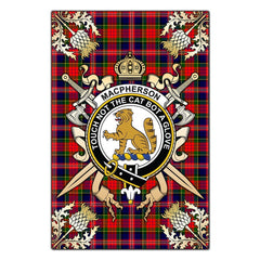MacPherson Modern Tartan Crest Black Garden Flag - Gold Thistle Style