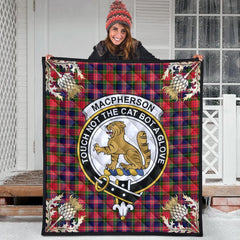 MacPherson Modern Tartan Crest Premium Quilt - Gold Thistle Style