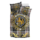 MacPherson of Cluny Black and White Tartan Crest Bedding Set - Golden Thistle Style