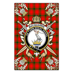 MacQuarrie Modern Tartan Crest Black Garden Flag - Gold Thistle Style