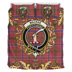 MacRae Ancient Tartan Crest Bedding Set - Golden Thistle Style