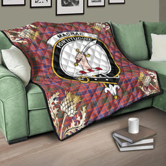 MacRae Ancient Tartan Crest Premium Quilt - Gold Thistle Style
