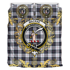 MacRae Dress Modern Tartan Crest Bedding Set - Golden Thistle Style