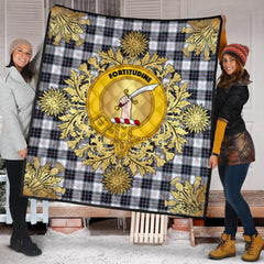 MacRae Dress Modern Tartan Crest Premium Quilt - Gold Thistle Style