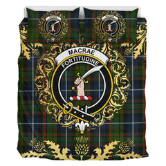 MacRae Hunting 01 Tartan Crest Bedding Set - Golden Thistle Style