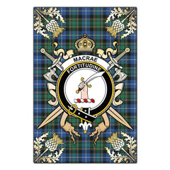 MacRae Hunting Ancient Tartan Crest Black Garden Flag - Gold Thistle Style