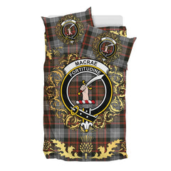 MacRae Hunting Weathered Tartan Crest Bedding Set - Golden Thistle Style