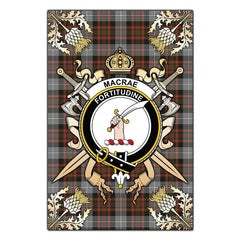 MacRae Hunting Weathered Tartan Crest Black Garden Flag - Gold Thistle Style