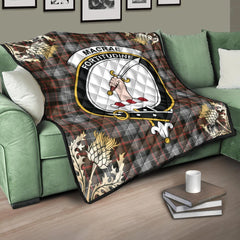 MacRae Hunting Weathered Tartan Crest Premium Quilt - Gold Thistle Style