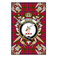 MacRae Modern Tartan Crest Black Garden Flag - Gold Thistle Style