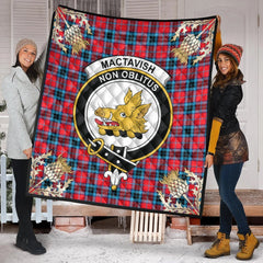 MacTavish Modern Tartan Crest Premium Quilt - Gold Thistle Style
