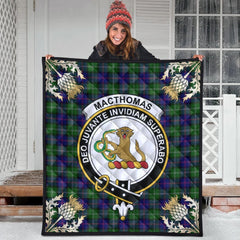 MacThomas Modern Tartan Crest Premium Quilt - Gold Thistle Style