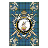 Matheson Hunting Ancient Tartan Crest Black Garden Flag - Gold Thistle Style
