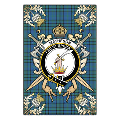 Matheson Hunting Ancient Tartan Crest Black Garden Flag - Gold Thistle Style