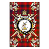 Matheson Modern Tartan Crest Black Garden Flag - Gold Thistle Style