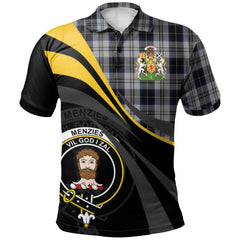 Menzies Black Dress Tartan Polo Shirt - Royal Coat Of Arms Style