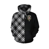 Menzies Black _ White Modern Tartan Hoodie Half of Me - Cross Style