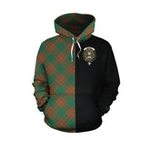Menzies Green Ancient Tartan Hoodie Half of Me - Cross Style