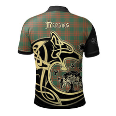 Menzies Green Ancient Tartan Polo Shirt Viking Wolf