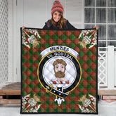 Menzies Green Modern Tartan Crest Premium Quilt - Gold Thistle Style