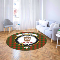 Menzies Green Modern Tartan Crest Round Rug