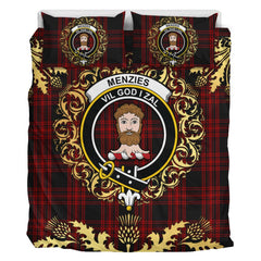 Menzies Hunting Tartan Crest Bedding Set - Golden Thistle Style