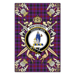 Montgomery Modern Tartan Crest Black Garden Flag - Gold Thistle Style