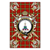 Morrison Red Modern Tartan Crest Black Garden Flag - Gold Thistle Style