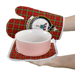 Morrison Red Modern Tartan Crest Oven Mitt And Pot Holder (2 Oven Mitts + 1 Pot Holder)