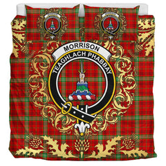 Morrison Red Modern Tartan Crest Bedding Set - Golden Thistle Style