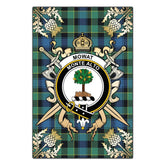 Mowat Tartan Crest Black Garden Flag - Gold Thistle Style