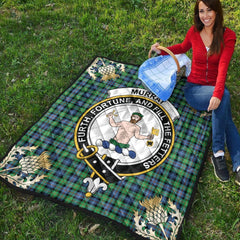 Murray of Atholl Ancient Tartan Crest Premium Quilt - Gold Thistle Style