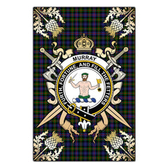 Murray of Atholl Modern Tartan Crest Black Garden Flag - Gold Thistle Style