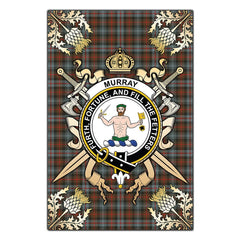 Murray of Atholl Weathered Tartan Crest Black Garden Flag - Gold Thistle Style
