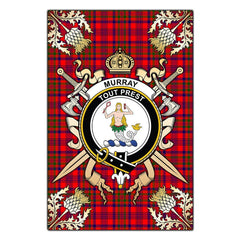 Murray of Tulloch Modern Tartan Crest Black Garden Flag - Gold Thistle Style
