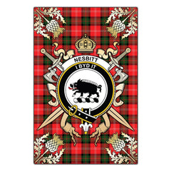 Nesbitt Modern Tartan Crest Black Garden Flag - Gold Thistle Style
