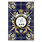 Nevoy Tartan Crest Black Garden Flag - Gold Thistle Style