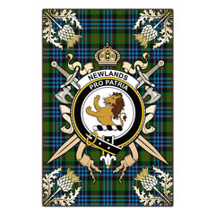 Newlands of Lauriston Tartan Crest Black Garden Flag - Gold Thistle Style
