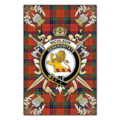 Nicolson Ancient Tartan Crest Black Garden Flag - Gold Thistle Style